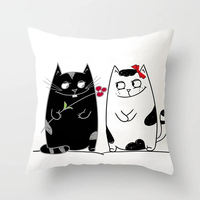 Funny Black &amp; White Cat print Decorative Pillowcase, 29 Designs - Just Cats - Gifts for Cat Lovers