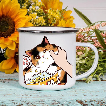 Funny Cartoon Cat Print Enamel Mugs, 2 Designs, 17 variations - Just Cats - Gifts for Cat Lovers