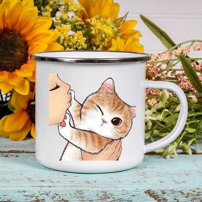 Funny Cartoon Cat Print Enamel Mugs, 2 Designs, 17 variations - Just Cats - Gifts for Cat Lovers