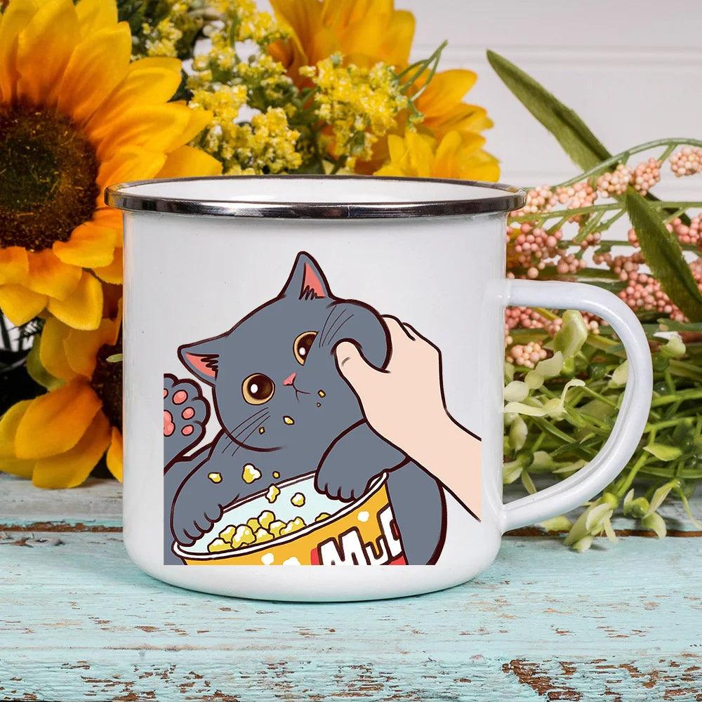 Funny Cartoon Cat Print Enamel Mugs, 2 Designs, 17 variations - Just Cats - Gifts for Cat Lovers