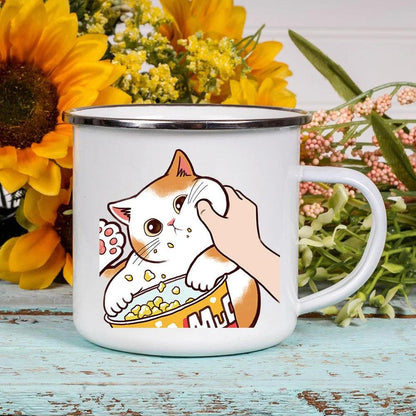 Funny Cartoon Cat Print Enamel Mugs, 2 Designs, 17 variations - Just Cats - Gifts for Cat Lovers