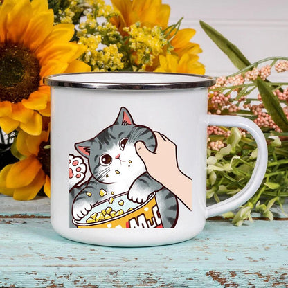 Funny Cartoon Cat Print Enamel Mugs, 2 Designs, 17 variations - Just Cats - Gifts for Cat Lovers