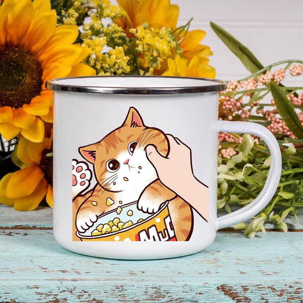 Funny Cartoon Cat Print Enamel Mugs, 2 Designs, 17 variations - Just Cats - Gifts for Cat Lovers