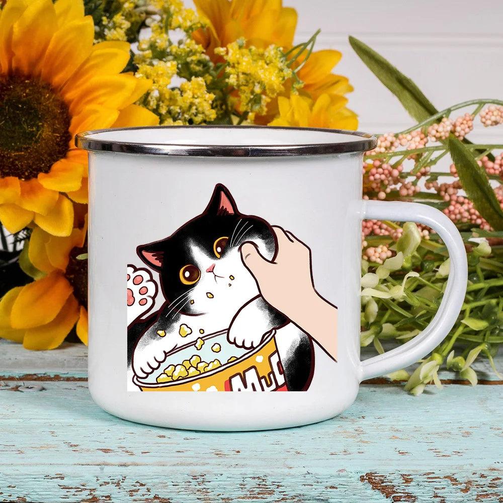 Funny Cartoon Cat Print Enamel Mugs, 2 Designs, 17 variations - Just Cats - Gifts for Cat Lovers