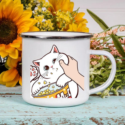 Funny Cartoon Cat Print Enamel Mugs, 2 Designs, 17 variations - Just Cats - Gifts for Cat Lovers