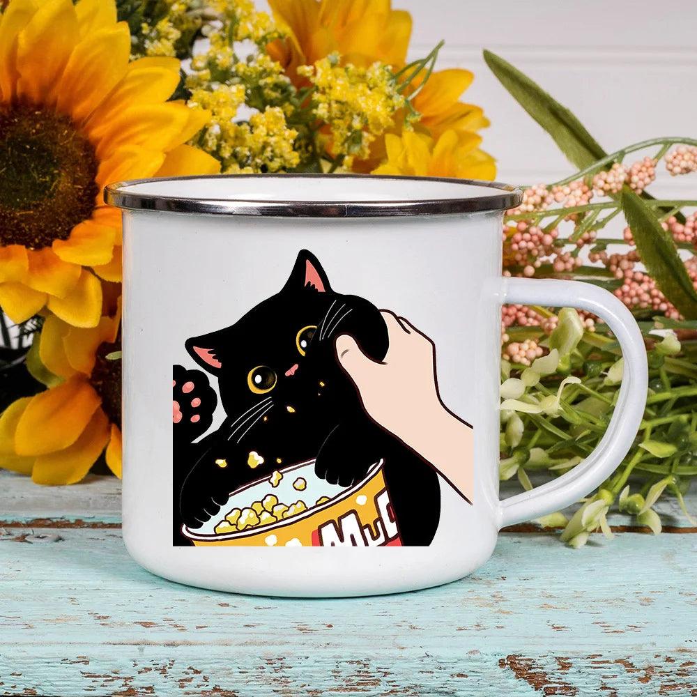 Funny Cartoon Cat Print Enamel Mugs, 2 Designs, 17 variations - Just Cats - Gifts for Cat Lovers