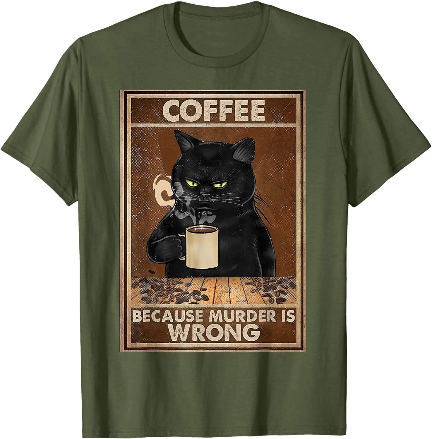 Funny Cat with Coffer T-Shirt, 8 Colors, XS-3XL - Just Cats - Gifts for Cat Lovers