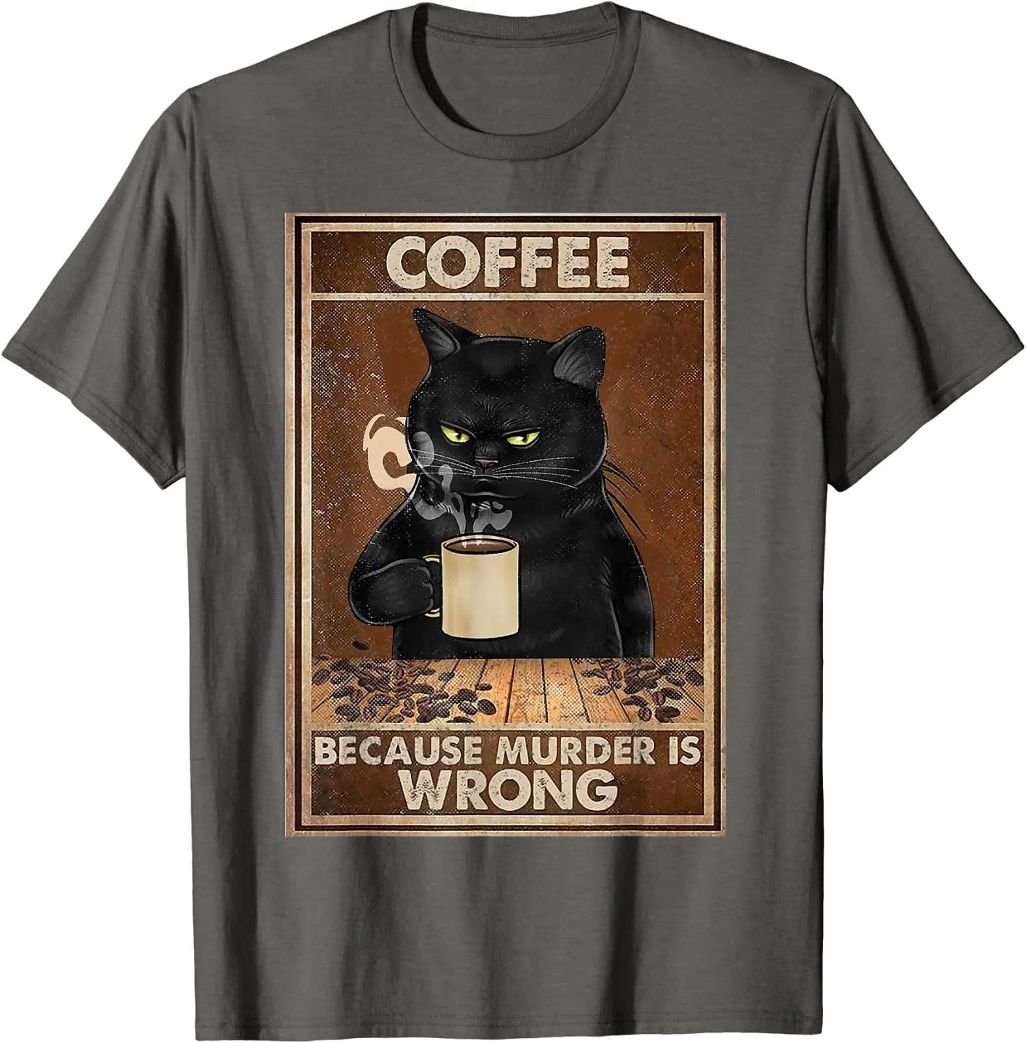 Funny Cat with Coffer T-Shirt, 8 Colors, XS-3XL - Just Cats - Gifts for Cat Lovers