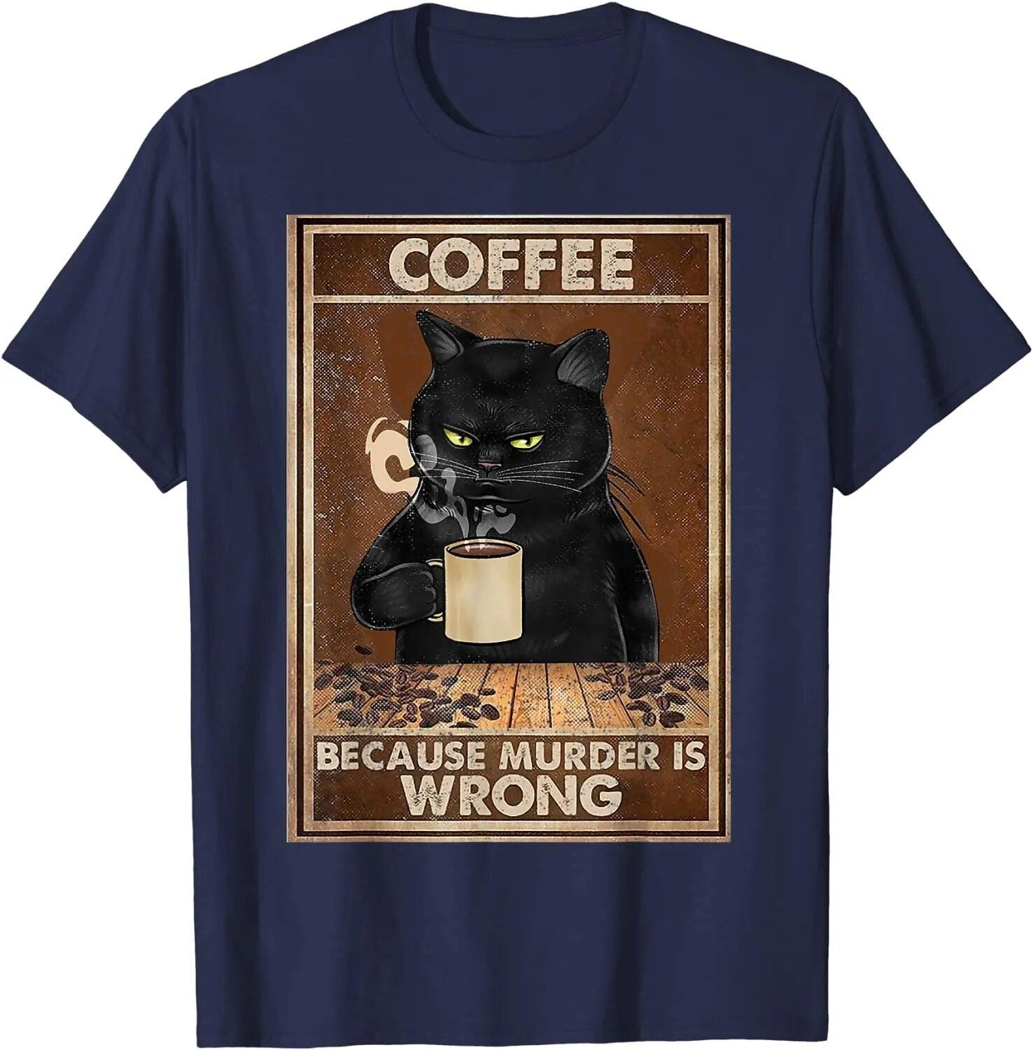 Funny Cat with Coffer T-Shirt, 8 Colors, XS-3XL - Just Cats - Gifts for Cat Lovers