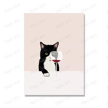 Funny Cats with Red Wine Canvas Printing, 9 Designs - Just Cats - Gifts for Cat Lovers