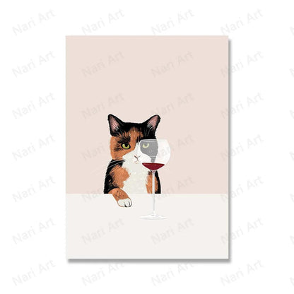 Funny Cats with Red Wine Canvas Printing, 9 Designs - Just Cats - Gifts for Cat Lovers