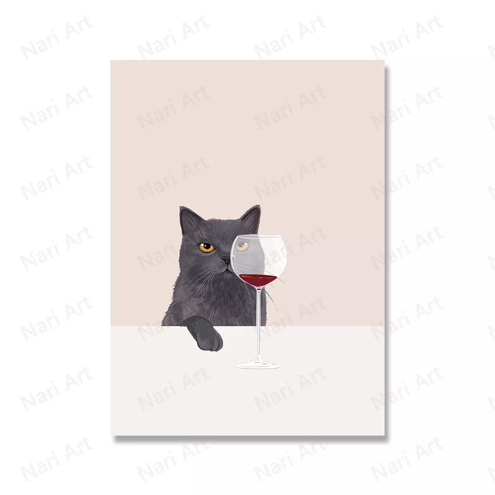 Funny Cats with Red Wine Canvas Printing, 9 Designs - Just Cats - Gifts for Cat Lovers