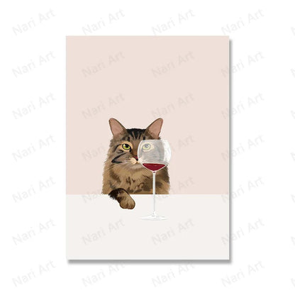 Funny Cats with Red Wine Canvas Printing, 9 Designs - Just Cats - Gifts for Cat Lovers