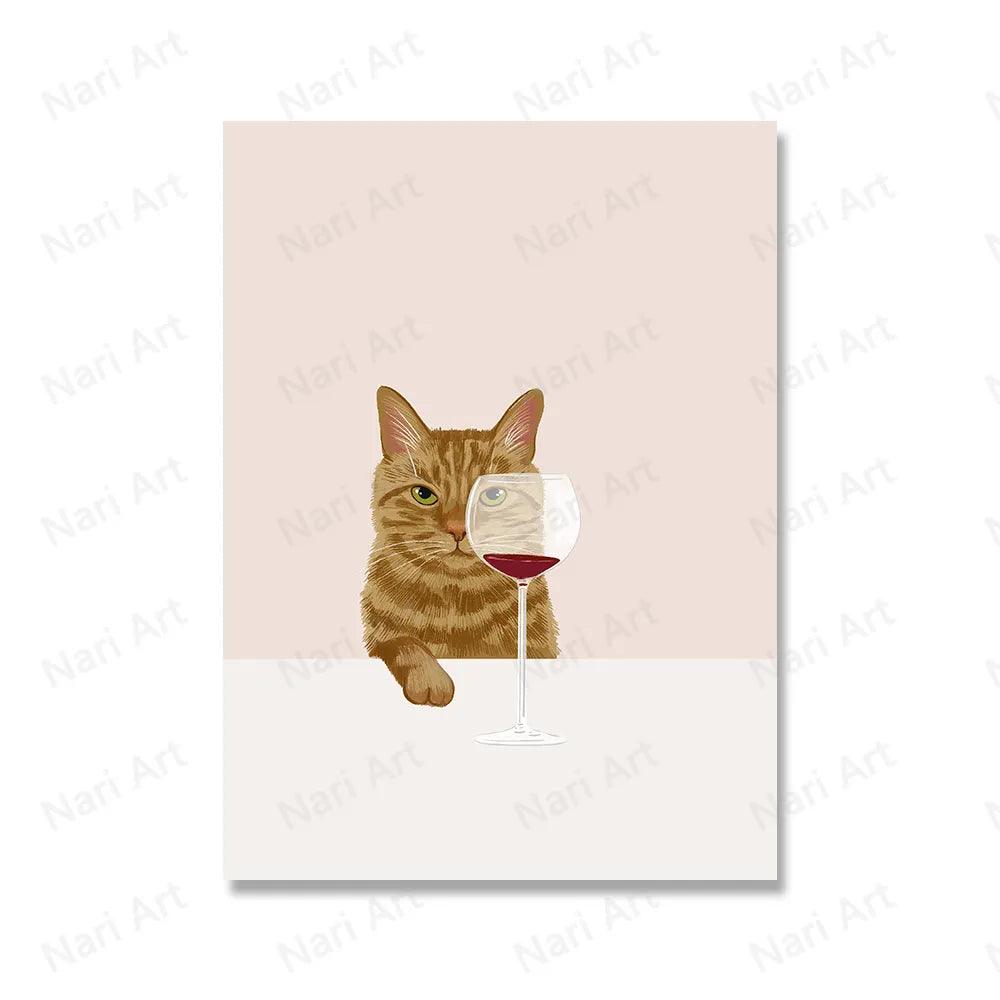 Funny Cats with Red Wine Canvas Printing, 9 Designs - Just Cats - Gifts for Cat Lovers