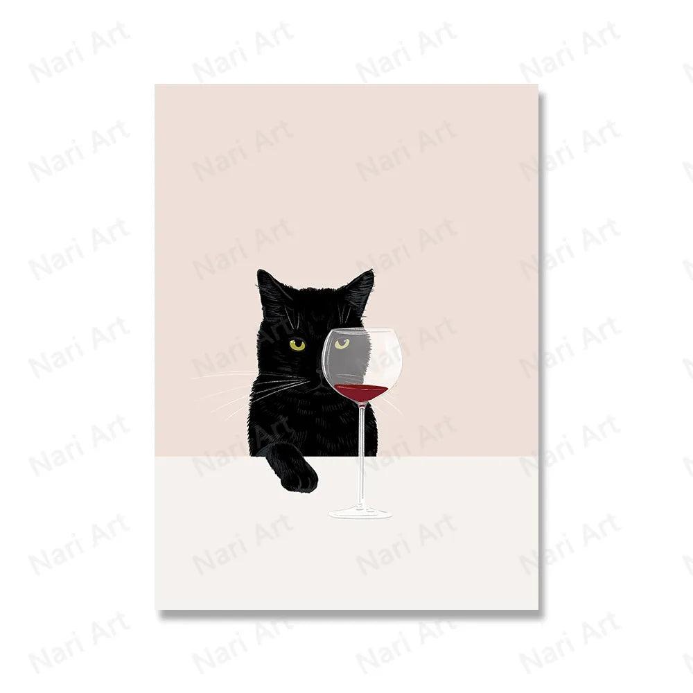 Funny Cats with Red Wine Canvas Printing, 9 Designs - Just Cats - Gifts for Cat Lovers