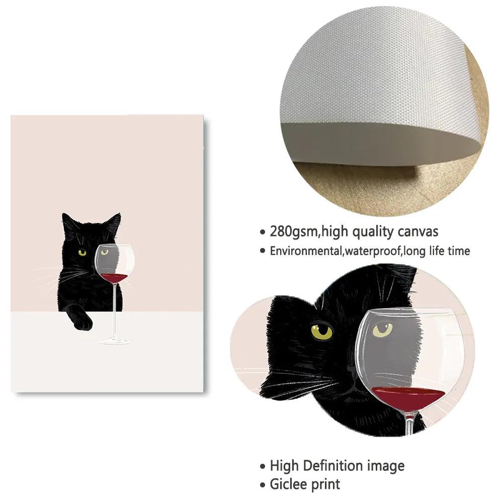 Funny Cats with Red Wine Canvas Printing, 9 Designs - Just Cats - Gifts for Cat Lovers