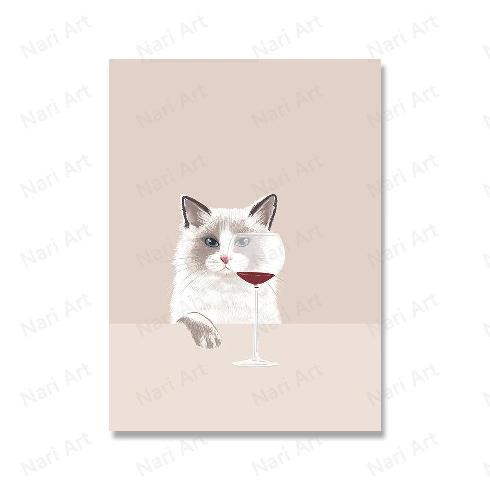 Funny Cats with Red Wine Canvas Printing, 9 Designs - Just Cats - Gifts for Cat Lovers