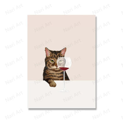 Funny Cats with Red Wine Canvas Printing, 9 Designs - Just Cats - Gifts for Cat Lovers