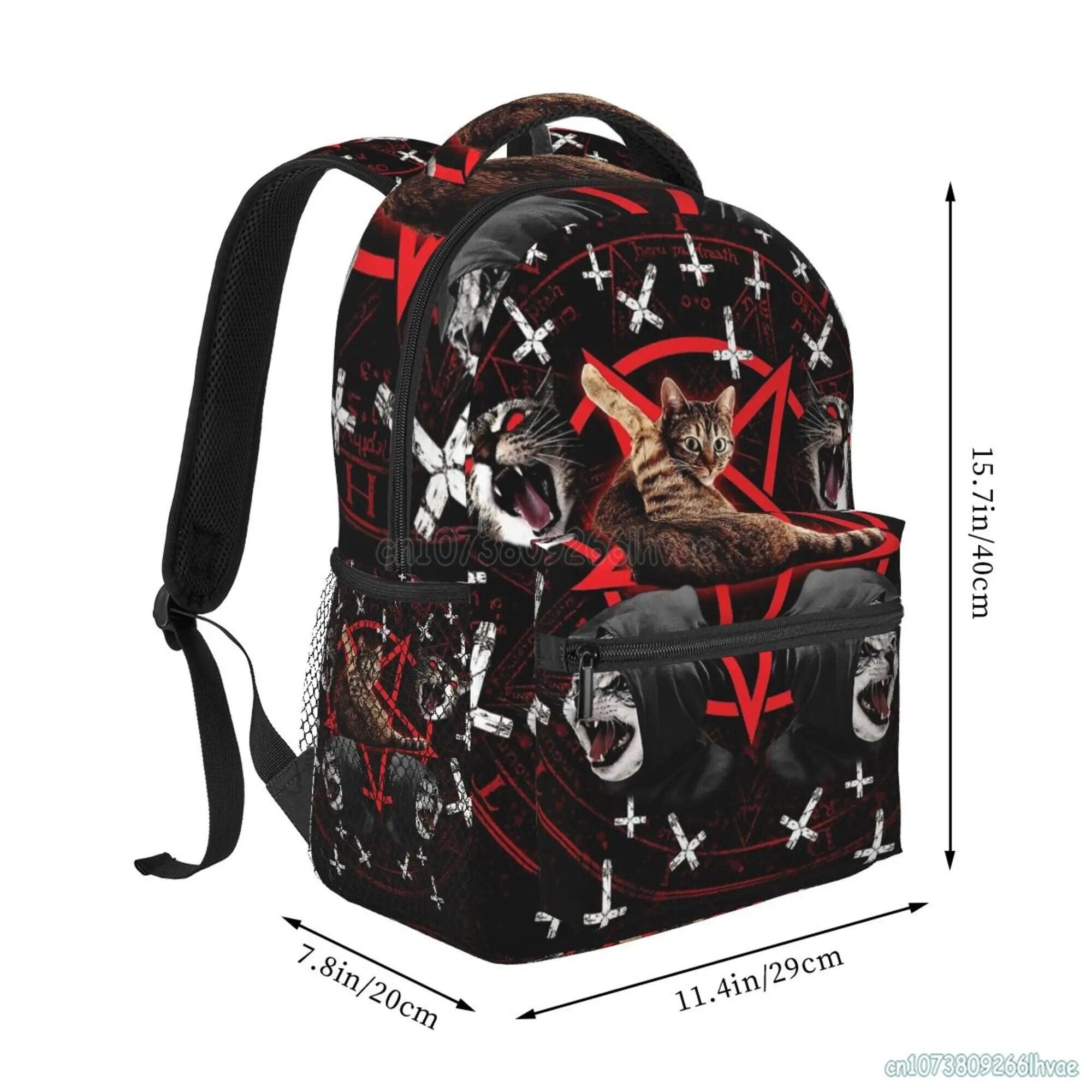 Funny Satanic Cat Printed Backpack - Just Cats - Gifts for Cat Lovers