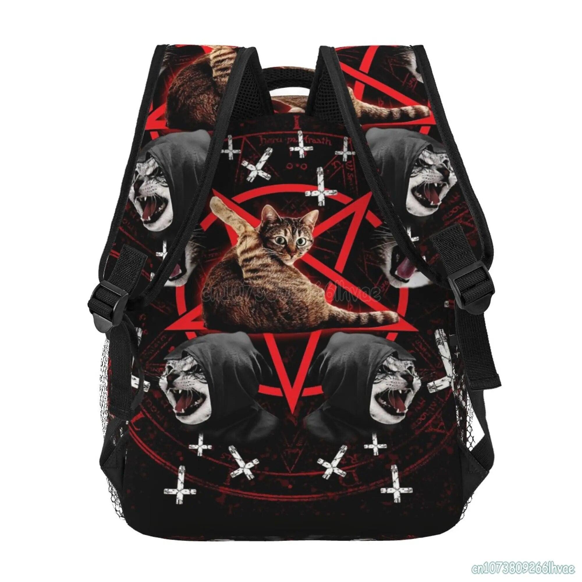 Funny Satanic Cat Printed Backpack - Just Cats - Gifts for Cat Lovers