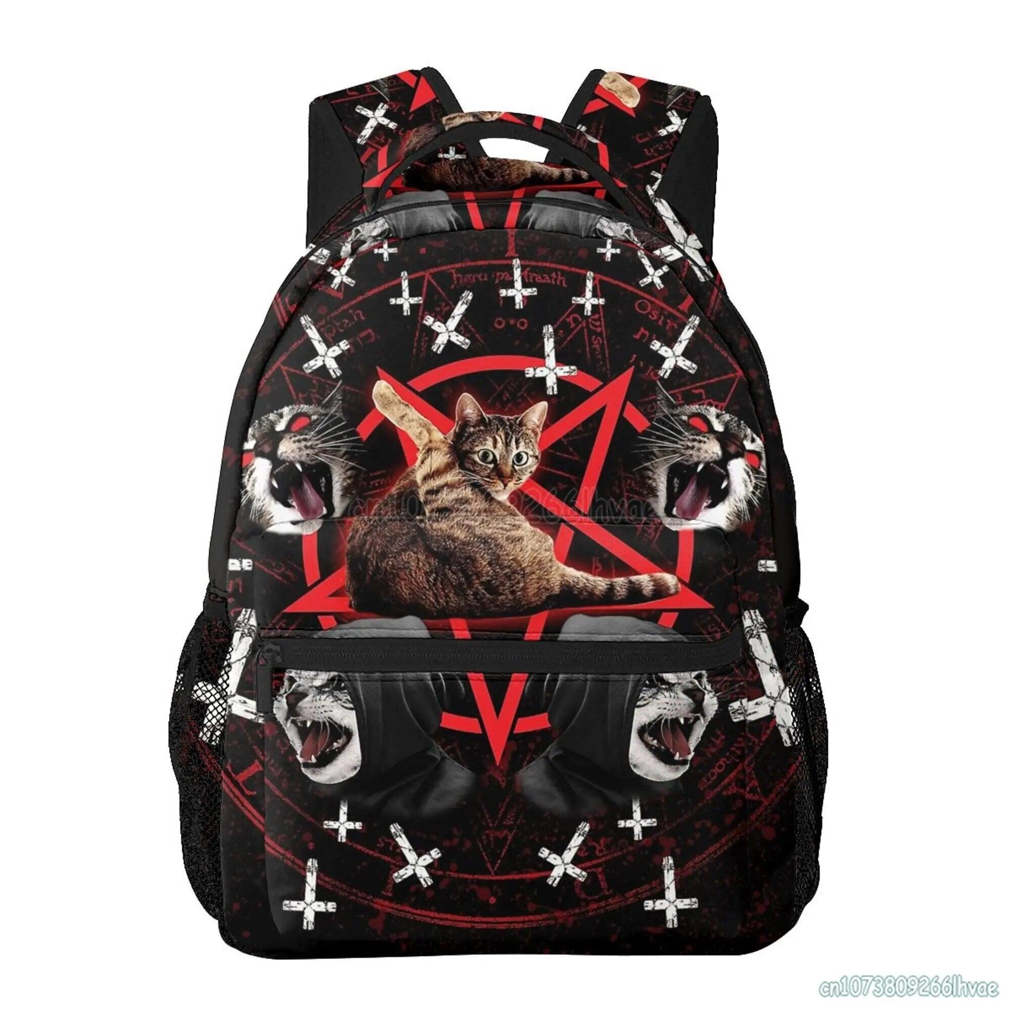 Funny Satanic Cat Printed Backpack - Just Cats - Gifts for Cat Lovers