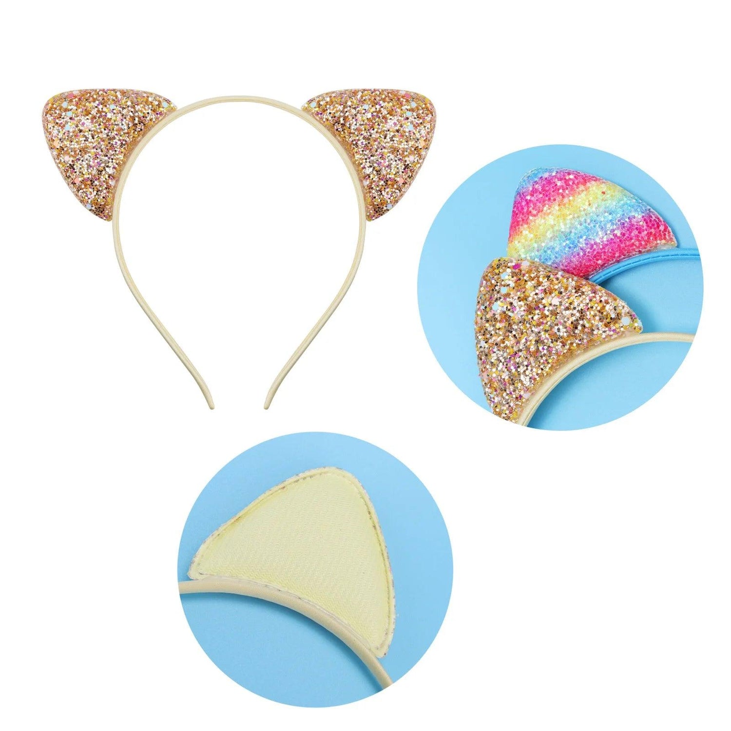 Glitter Sequins Cat Ears Head band, 12 Color Variations - Just Cats - Gifts for Cat Lovers