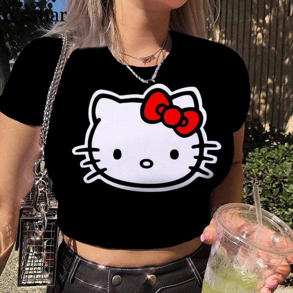 Hello Kitty Women Crop Top T-Shirts - Just Cats - Gifts for Cat Lovers