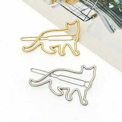 Hollow Cat Shape Hairclip, Silver/Gold, Minimum order 2PCS - Just Cats - Gifts for Cat Lovers