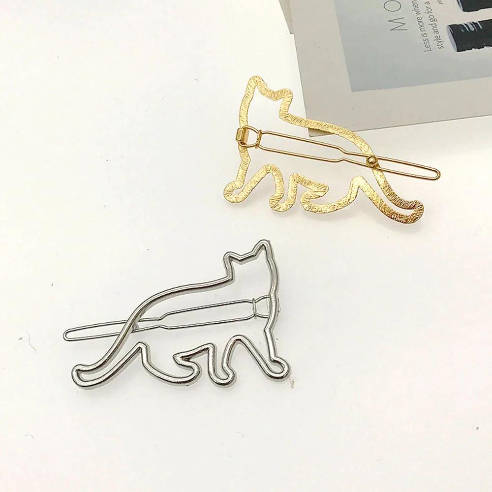 Hollow Cat Shape Hairclip, Silver/Gold, Minimum order 2PCS - Just Cats - Gifts for Cat Lovers