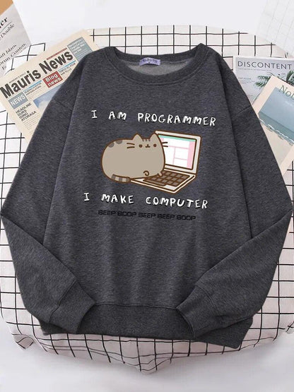 I Am Programmer Pusheen Cat Sweatshirt, 10 Colors, S-XXL - Just Cats - Gifts for Cat Lovers