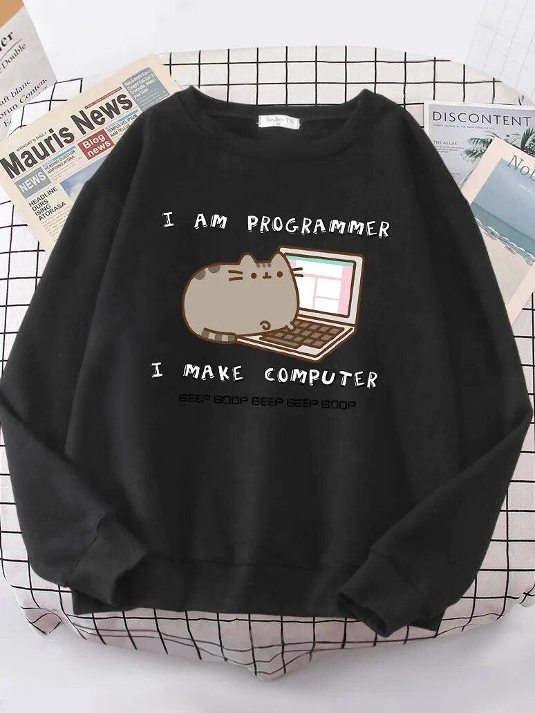 I Am Programmer Pusheen Cat Sweatshirt, 10 Colors, S-XXL - Just Cats - Gifts for Cat Lovers