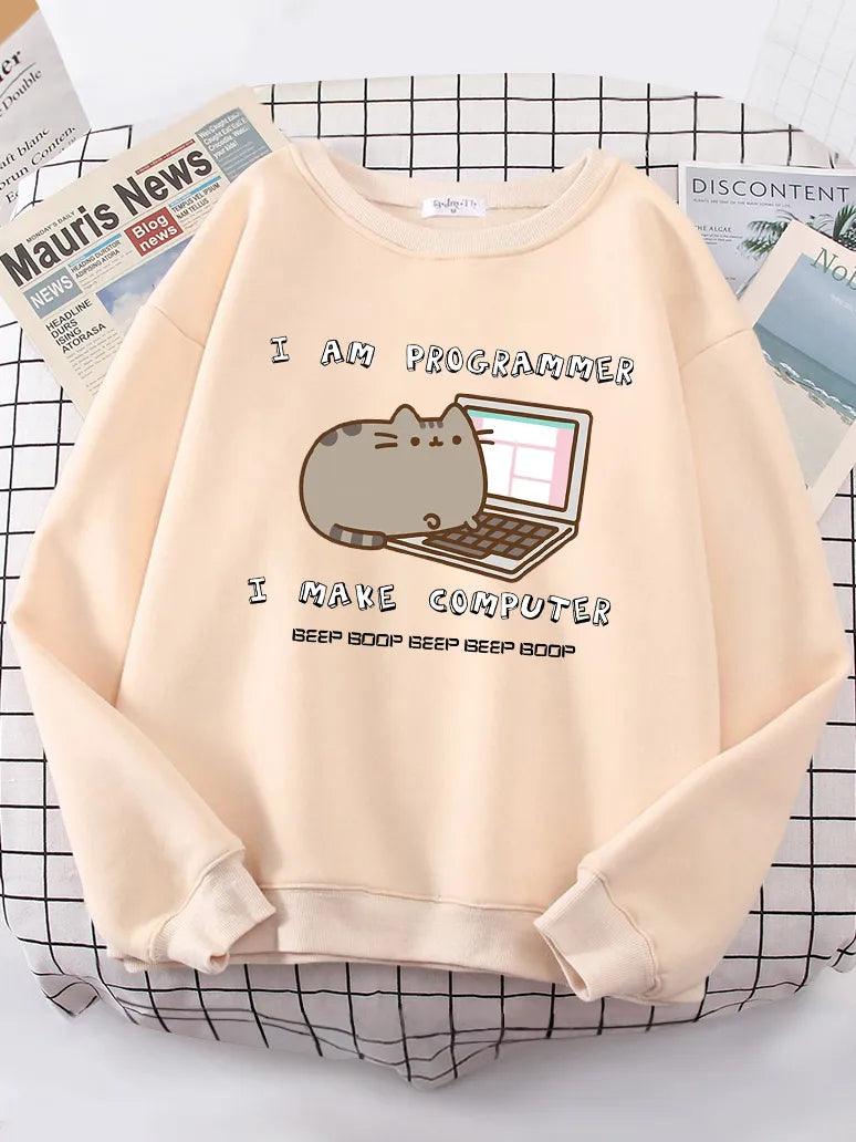 I Am Programmer Pusheen Cat Sweatshirt, 10 Colors, S-XXL - Just Cats - Gifts for Cat Lovers