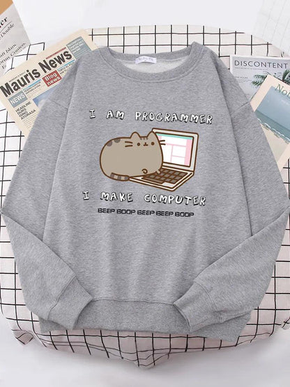 I Am Programmer Pusheen Cat Sweatshirt, 10 Colors, S-XXL - Just Cats - Gifts for Cat Lovers