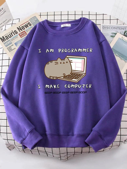 I Am Programmer Pusheen Cat Sweatshirt, 10 Colors, S-XXL - Just Cats - Gifts for Cat Lovers