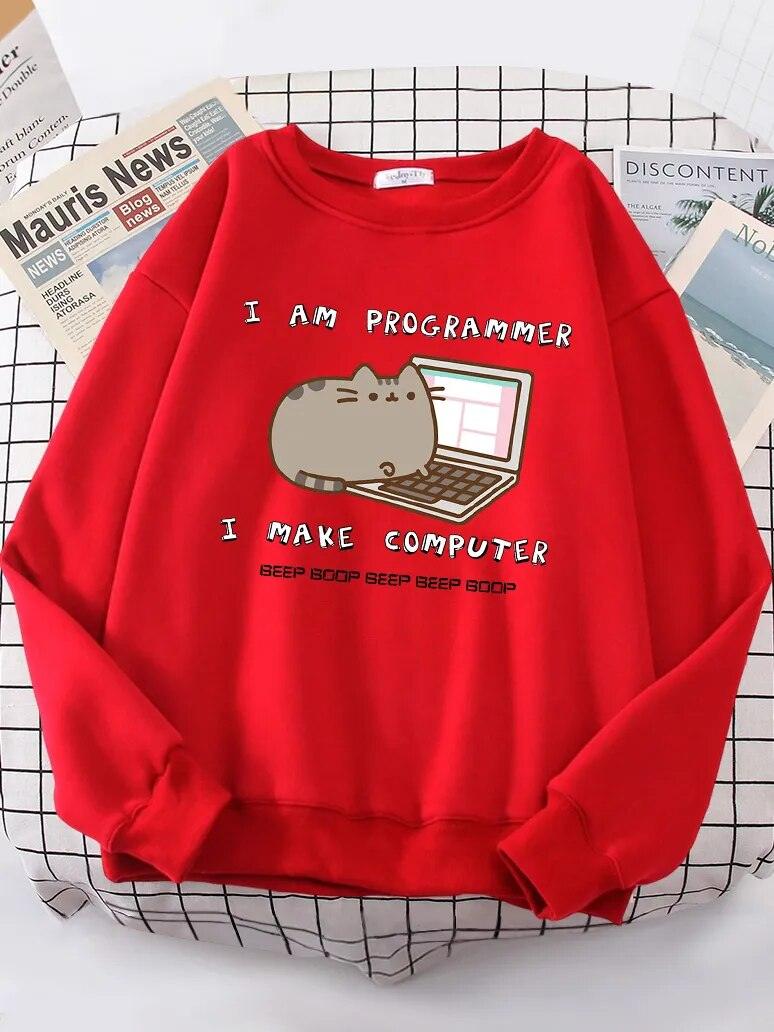 I Am Programmer Pusheen Cat Sweatshirt, 10 Colors, S-XXL - Just Cats - Gifts for Cat Lovers