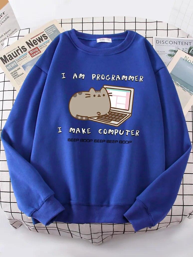 I Am Programmer Pusheen Cat Sweatshirt, 10 Colors, S-XXL - Just Cats - Gifts for Cat Lovers