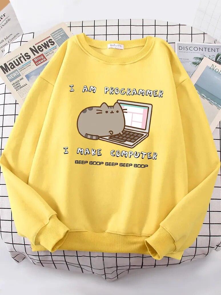 I Am Programmer Pusheen Cat Sweatshirt, 10 Colors, S-XXL - Just Cats - Gifts for Cat Lovers