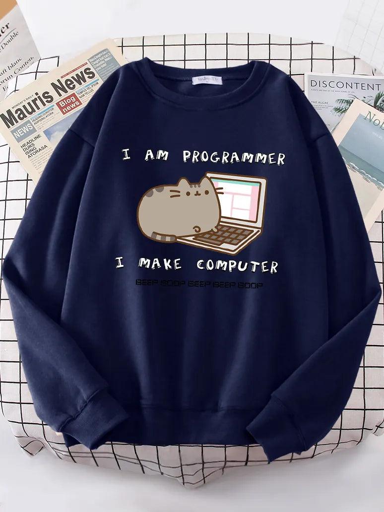 I Am Programmer Pusheen Cat Sweatshirt, 10 Colors, S-XXL - Just Cats - Gifts for Cat Lovers