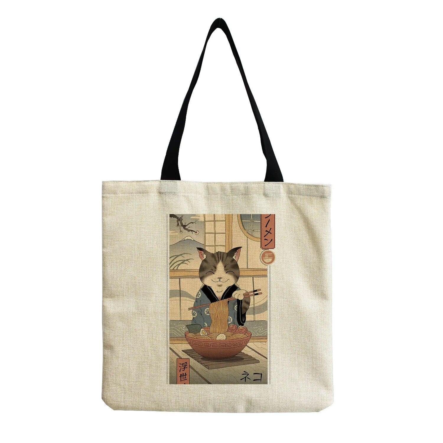 Japanese Style Cat Printed Tote Bag/Shopping Bag, Black/White, 18 designs - Just Cats - Gifts for Cat Lovers