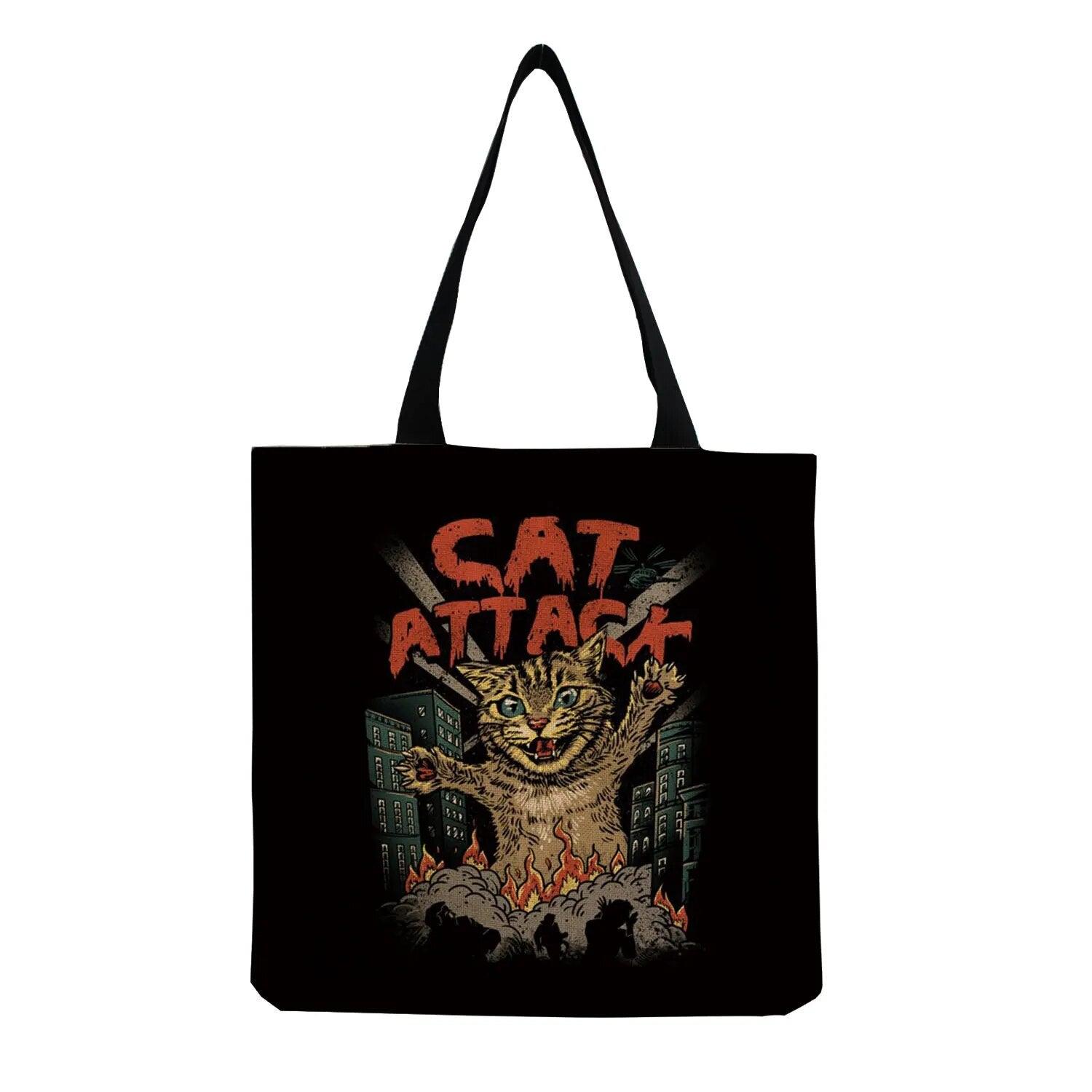 Japanese Style Cat Printed Tote Bag/Shopping Bag, Black/White, 18 designs - Just Cats - Gifts for Cat Lovers