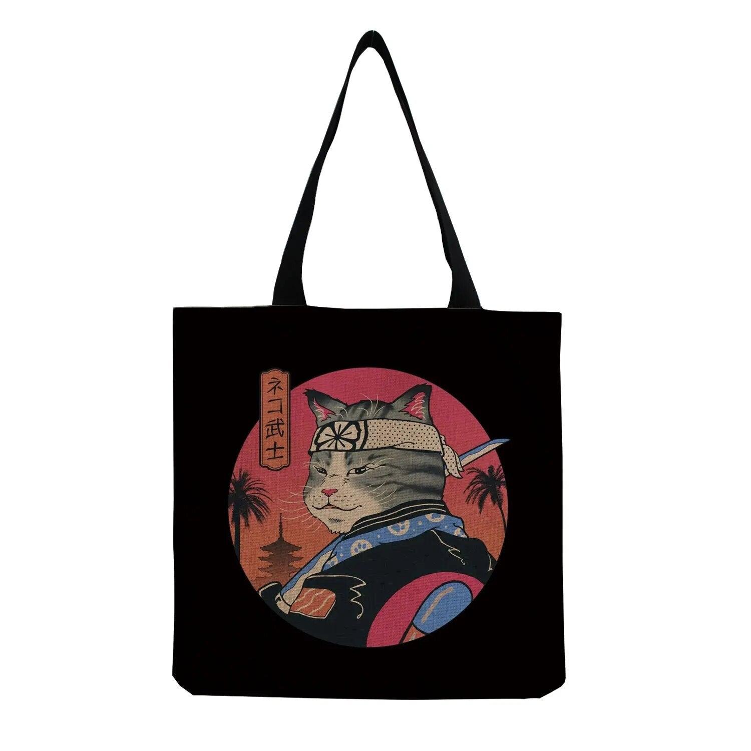 Japanese Style Cat Printed Tote Bag/Shopping Bag, Black/White, 18 designs - Just Cats - Gifts for Cat Lovers