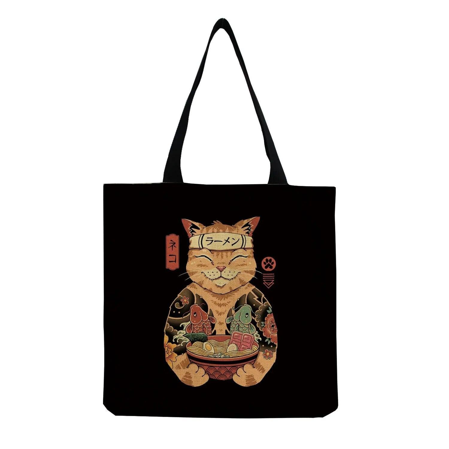 Japanese Style Cat Printed Tote Bag/Shopping Bag, Black/White, 18 designs - Just Cats - Gifts for Cat Lovers