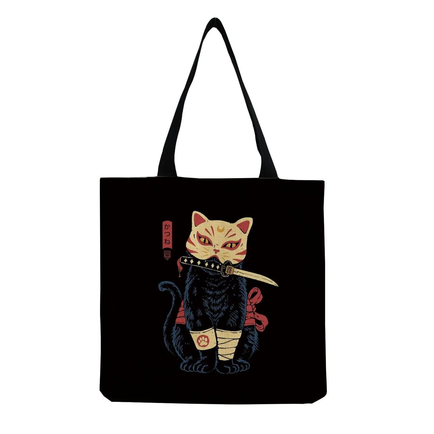 Japanese Style Cat Printed Tote Bag/Shopping Bag, Black/White, 18 designs - Just Cats - Gifts for Cat Lovers