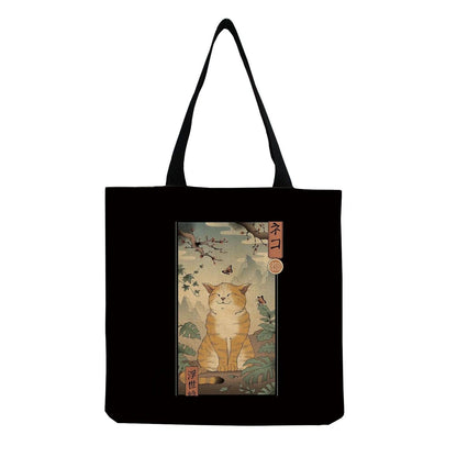 Japanese Style Cat Printed Tote Bag/Shopping Bag, Black/White, 18 designs - Just Cats - Gifts for Cat Lovers