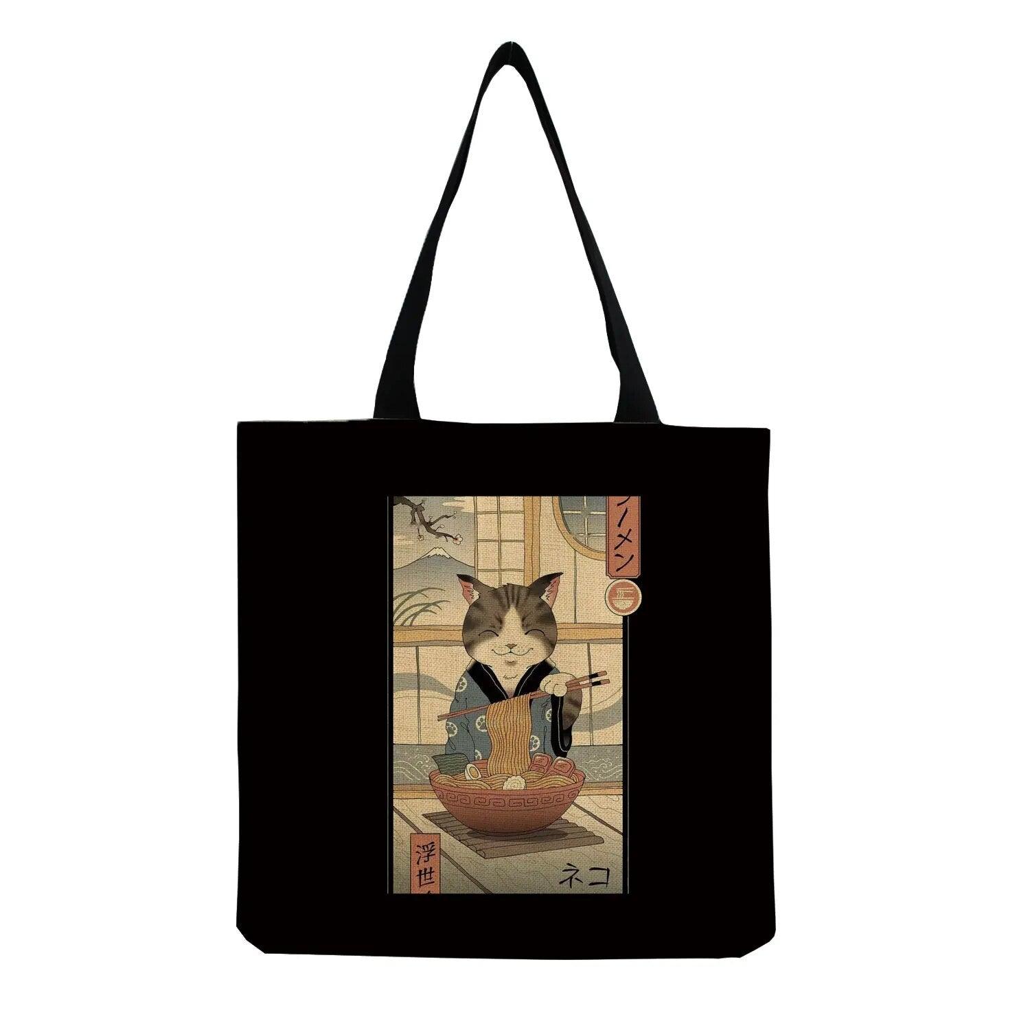 Japanese Style Cat Printed Tote Bag/Shopping Bag, Black/White, 18 designs - Just Cats - Gifts for Cat Lovers