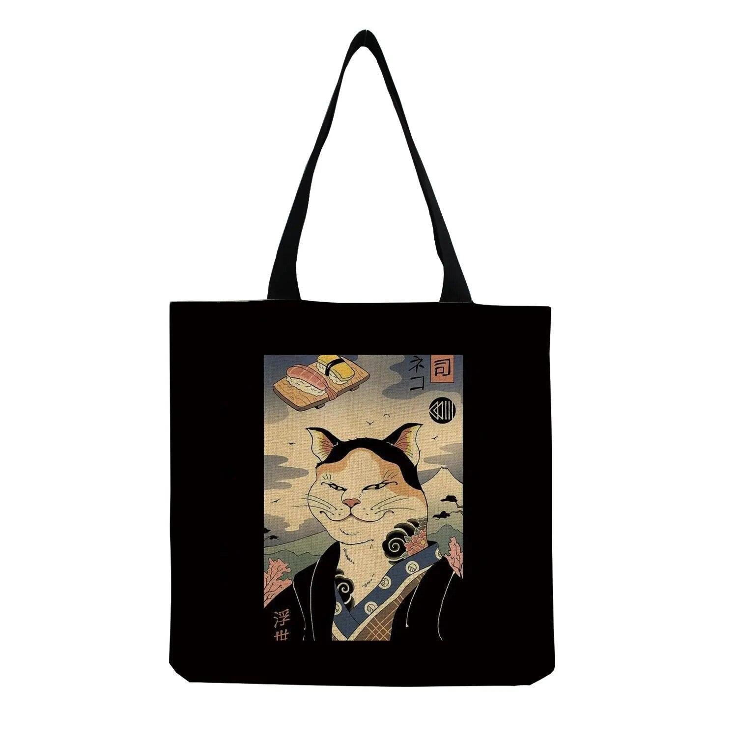 Japanese Style Cat Printed Tote Bag/Shopping Bag, Black/White, 18 designs - Just Cats - Gifts for Cat Lovers