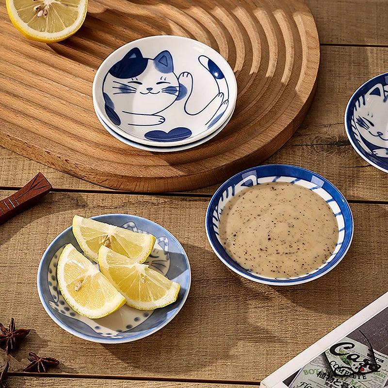 Japanese Style Ceramic Sauce Dish/Dessert Plate, 4 Designs, Full set 10% 0ff - Just Cats - Gifts for Cat Lovers