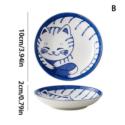 Japanese Style Ceramic Sauce Dish/Dessert Plate, 4 Designs, Full set 10% 0ff - Just Cats - Gifts for Cat Lovers