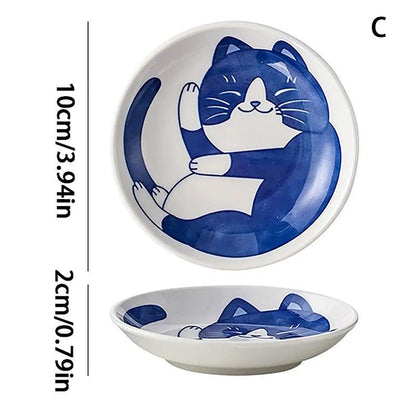 Japanese Style Ceramic Sauce Dish/Dessert Plate, 4 Designs, Full set 10% 0ff - Just Cats - Gifts for Cat Lovers