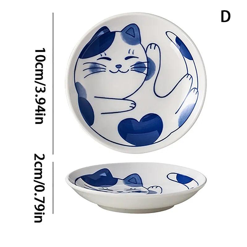 Japanese Style Ceramic Sauce Dish/Dessert Plate, 4 Designs, Full set 10% 0ff - Just Cats - Gifts for Cat Lovers